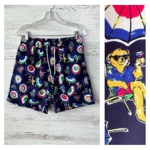 POLO RALPH LAUREN Teddy Bear Topical Swim Trunks S Navy